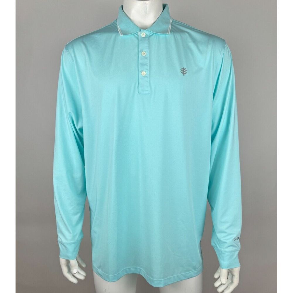 Coolibar Erodym Long Sleeve Golf Polo Shirt Mens XLT EUC Aqua Stretch UPF 50+